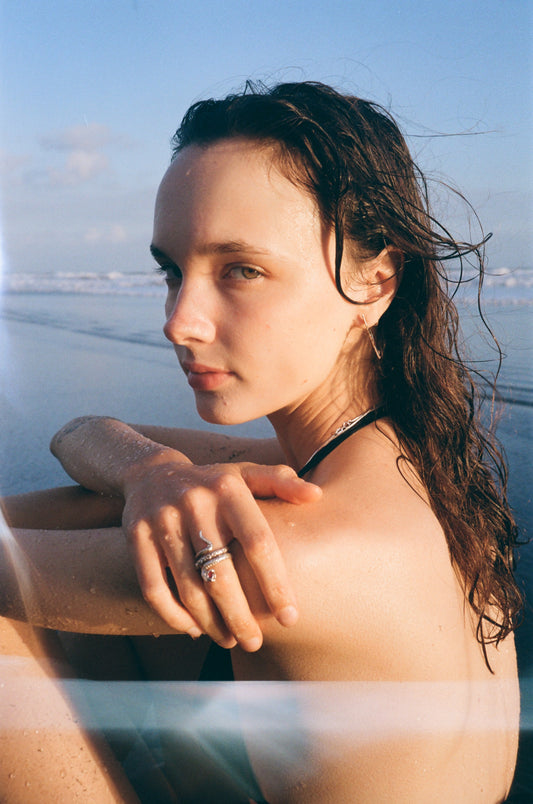 Sterling Silver Snake Ring with Ruby and Diamonds