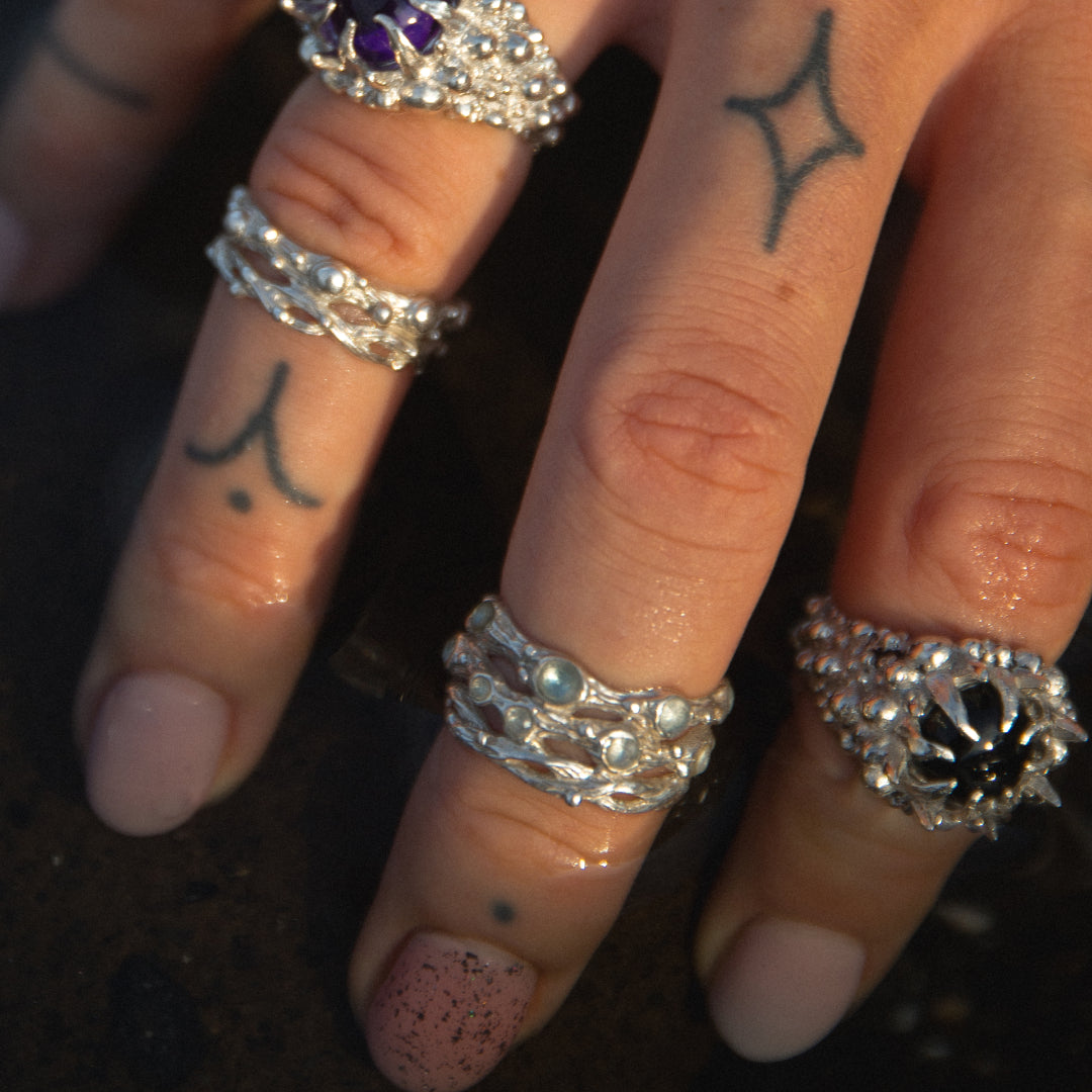 "Constellar" Sterling Silver ring with 17 tiny gems