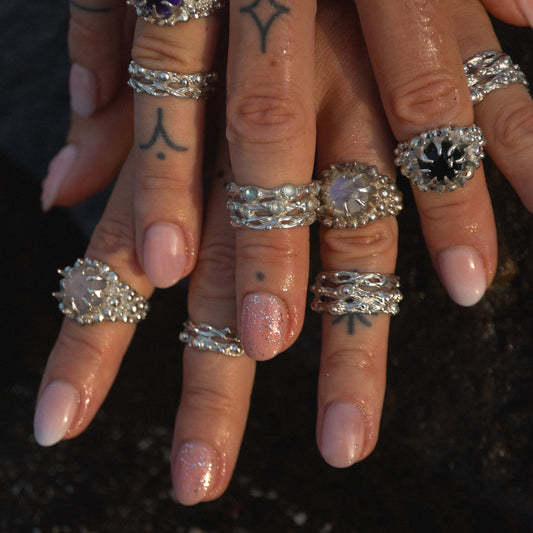 "Constellar" Sterling Silver ring with 17 tiny gems