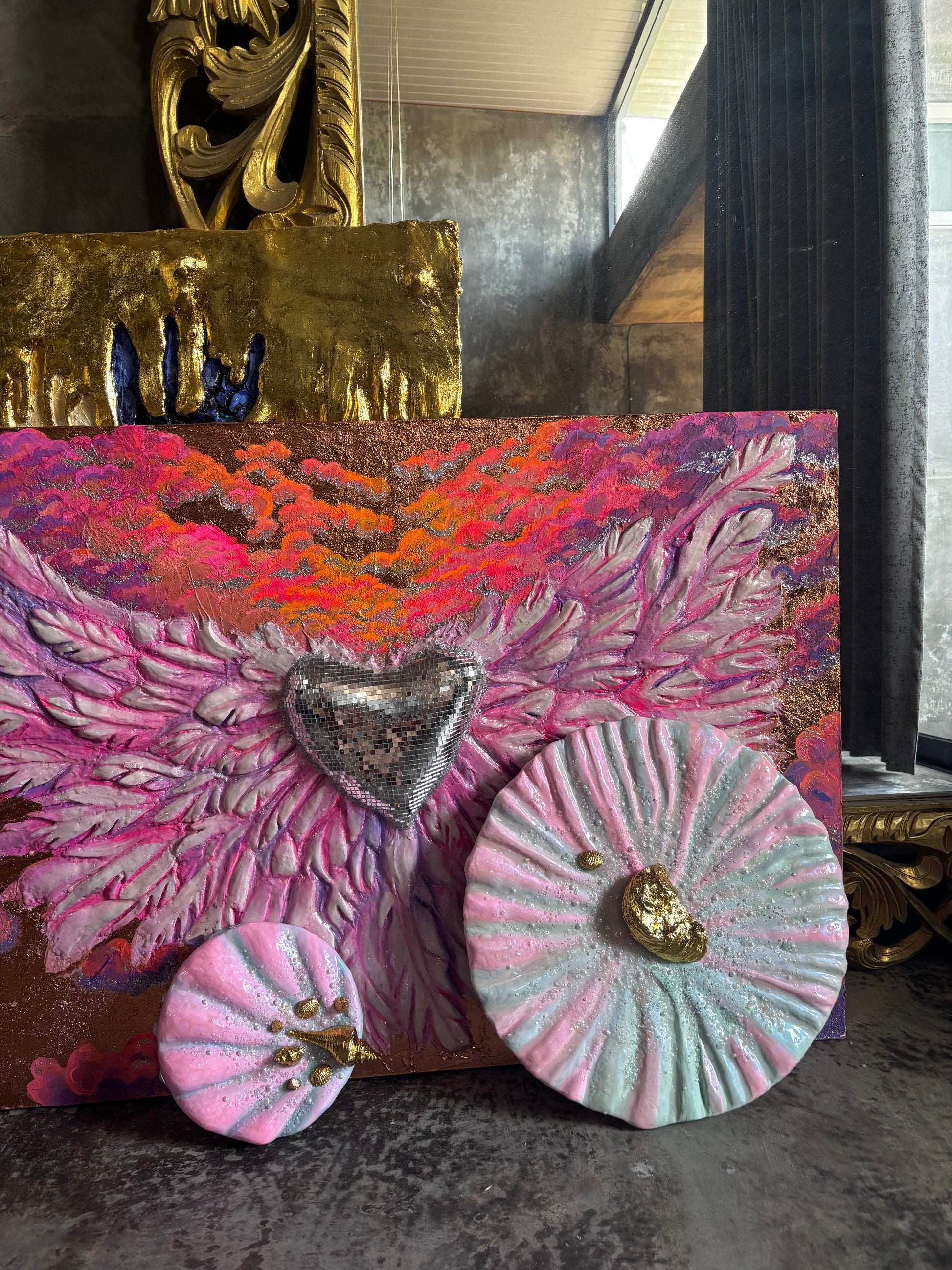 Textured Art Pieces in Pink color with Gold decorative elements